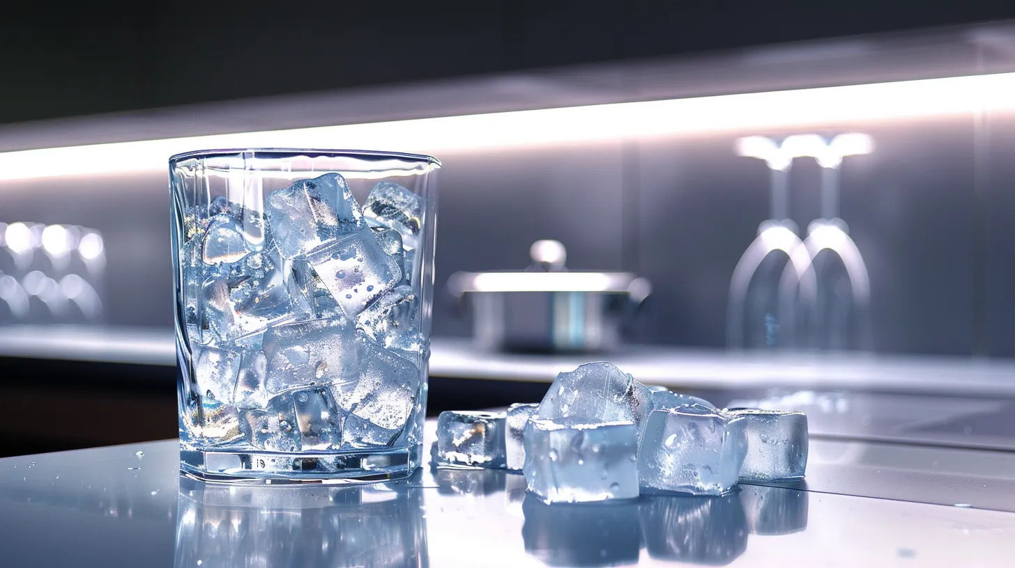 a sleek, modern ice machine gleams under soft, ambient lighting, showcasing clear, sparkling ice cubes filling a stylish glass, symbolizing effective maintenance and operational efficiency.